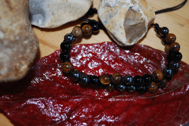 Bracelet oeil de tigre, hématite et obsidienne