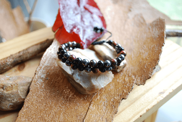 Bracelet pont énergétique : obsidienne, grenat almandin et hématite