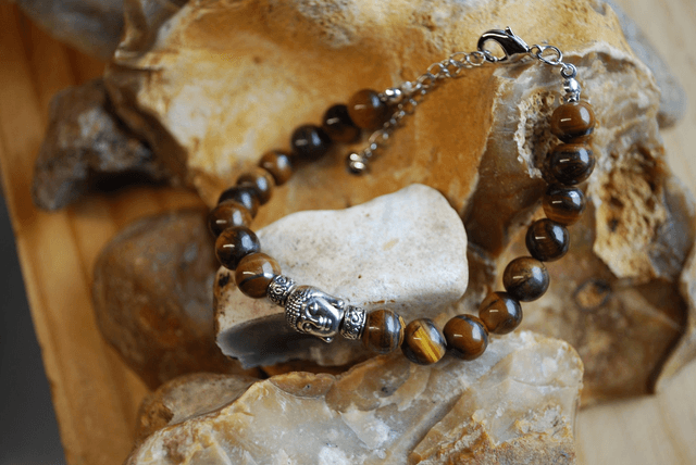 Bracelet pendentif tête de bouddha, œil de tigre