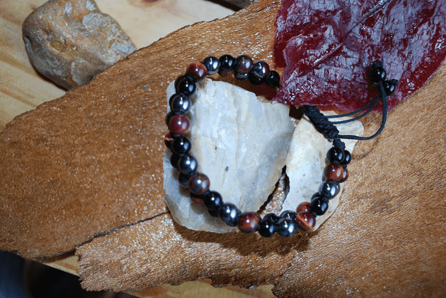 Bracelet pont énergétique : obsidienne, grenat almandin et hématite