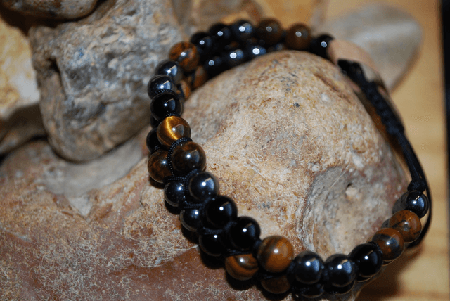 Bracelet oeil de tigre, hématite et obsidienne