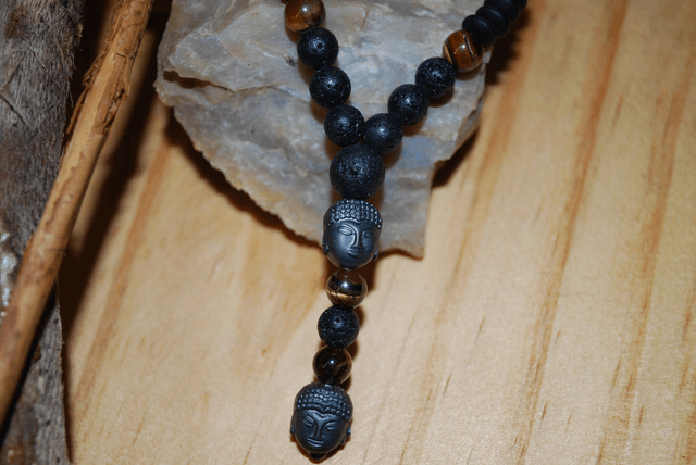 Collier pierre de lave et œil de tigre