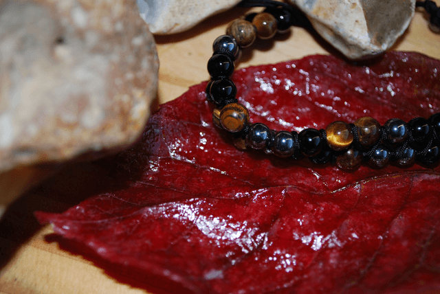 Bracelet oeil de tigre, hématite et obsidienne