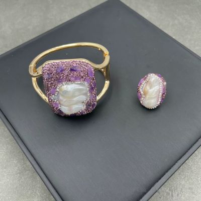 Jonc-bouddhiste-ensemble-bracelet-et-bague-en-pierre-semi-précieuse-améthyste-et-opale