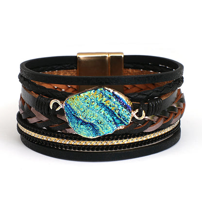Pierres-vertes-semi-précieuses-bracelet-bohème-noir